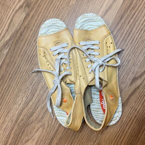 Softinos By Fly London Shoes Womens Sz 38 Yellow Lace Up Peep Toe Shoes Comfort - Picture 10 of 10